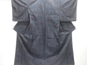 未使用品　格子に花模様織出し本場泥大島紬着物アンサンブル